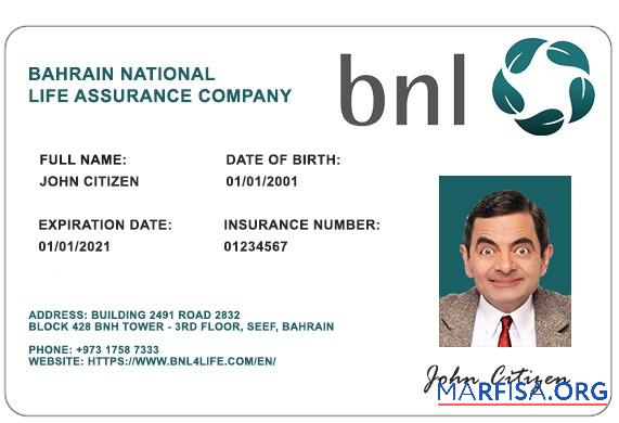 Printable Bahrain BNL health insurance card sample